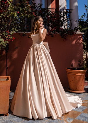 Dusty Pink Satin Wedding Dress With Big Bow Dusty Pink Satin Wedding Dress With Big Bow